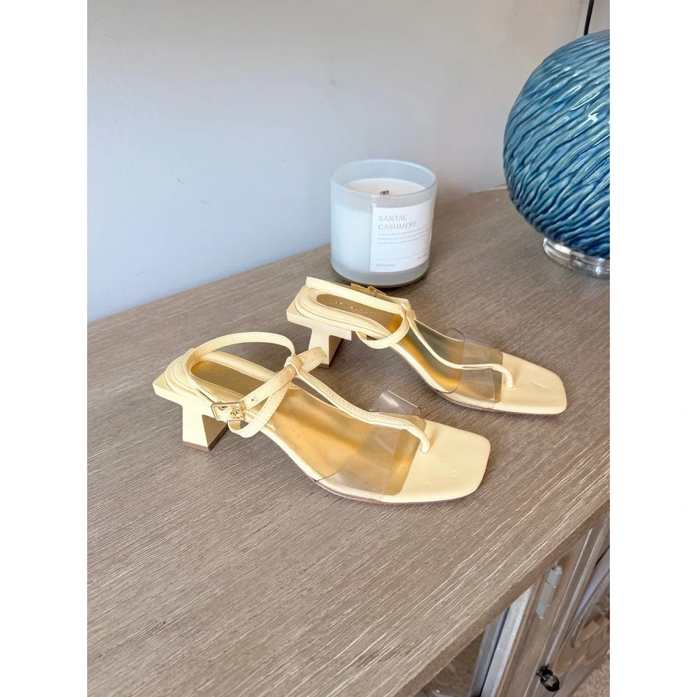 Tory Burch Lucite T-Heel Sandal Womens Pale Yellow Size 8M